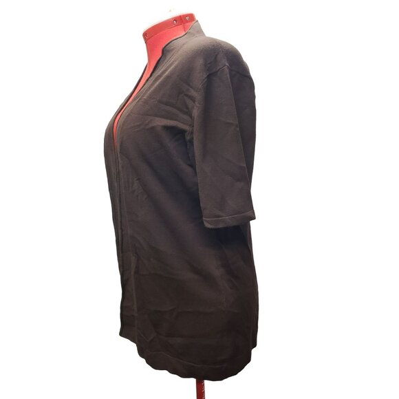 Chico's Brown Open-Front Cardigan, Size 2 Large, Short Sleeve, Rayon Nylon Blend - Picture 2 of 7